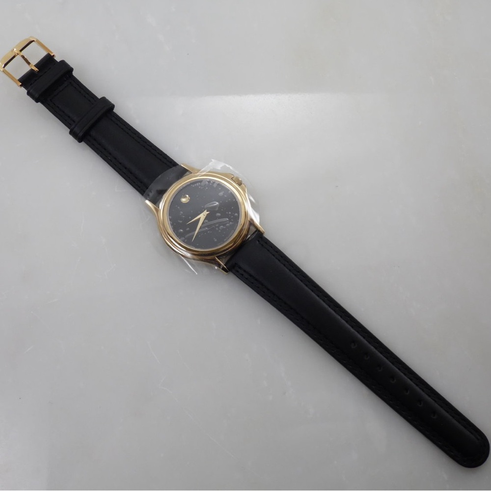 MOVADO “TRUMP” Signature Gold Black Leather Band Watch - Picture 3 of 8